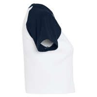 Bella + Canvas Women's Micro Rib Raglan Baby Tee, White / Navy, Right Sleeve view