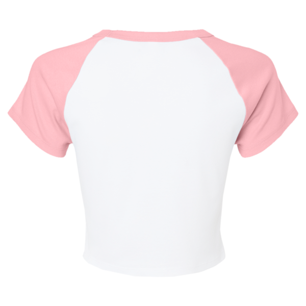 Bella + Canvas Women's Micro Rib Raglan Baby Tee, White / Pink, Back view