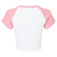 Bella + Canvas Women's Micro Rib Raglan Baby Tee, White / Pink, Back view