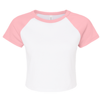 Bella + Canvas Women's Micro Rib Raglan Baby Tee, White / Pink, Front view