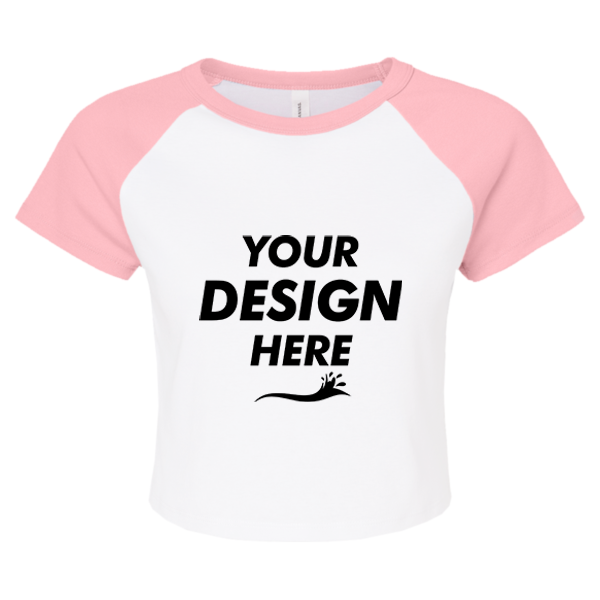 Bella + Canvas Women's Micro Rib Raglan Baby Tee, White / Pink, Front view, Mockup