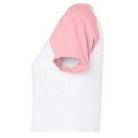 Bella + Canvas Women's Micro Rib Raglan Baby Tee, White / Pink, Left Sleeve view