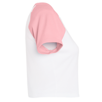 Bella + Canvas Women's Micro Rib Raglan Baby Tee, White / Pink, Right Sleeve view