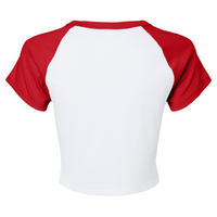 Bella + Canvas Women's Micro Rib Raglan Baby Tee, White / Red, Back view
