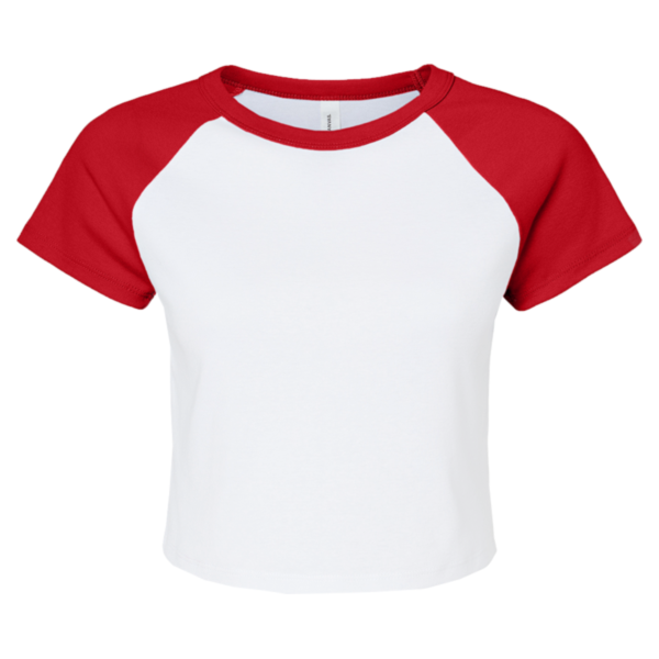 Bella + Canvas Women's Micro Rib Raglan Baby Tee, White / Red, Front view