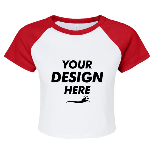 Bella + Canvas Women's Micro Rib Raglan Baby Tee, White / Red, Front view, Mockup