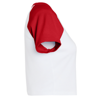 Bella + Canvas Women's Micro Rib Raglan Baby Tee, White / Red, Right Sleeve view