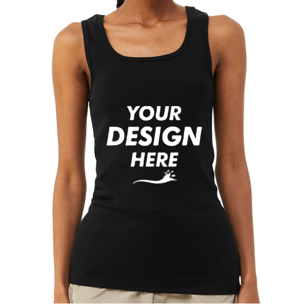 Bella + Canvas Women's Micro Rib Tank, Solid Black Blend, Front view, Mockup