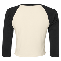 Bella + Canvas Women's Micro Rib Three-Quarter Raglan Sleeve Baby Tee, Natural / Black, Back view