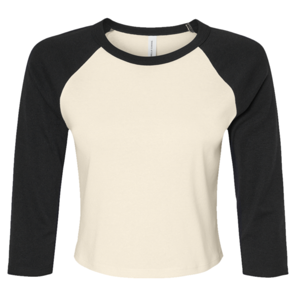 Bella + Canvas Women's Micro Rib Three-Quarter Raglan Sleeve Baby Tee, Natural / Black, Front view