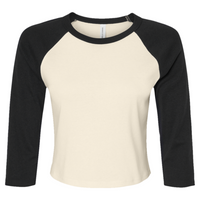 Bella + Canvas Women's Micro Rib Three-Quarter Raglan Sleeve Baby Tee, Natural / Black, Front view