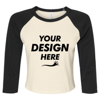 Bella + Canvas Women's Micro Rib Three-Quarter Raglan Sleeve Baby Tee, Natural / Black, Front view, Mockup