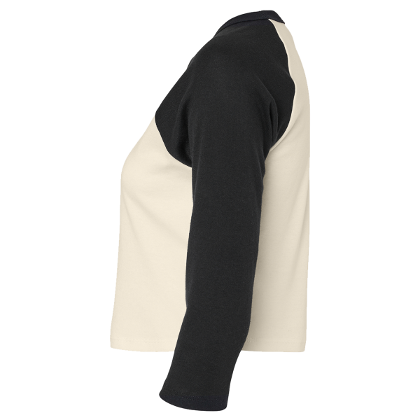 Bella + Canvas Women's Micro Rib Three-Quarter Raglan Sleeve Baby Tee, Natural / Black, Left Sleeve view