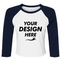 Bella + Canvas Women's Micro Rib Three-Quarter Raglan Sleeve Baby Tee, White / Navy, Front view, Mockup