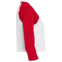 Bella + Canvas Women's Micro Rib Three-Quarter Raglan Sleeve Baby Tee, White / Red, Right Sleeve view