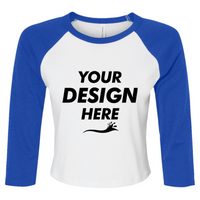 Bella + Canvas Women's Micro Rib Three-Quarter Raglan Sleeve Baby Tee, White / True Royal, Front view, Mockup