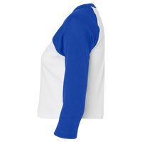 Bella + Canvas Women's Micro Rib Three-Quarter Raglan Sleeve Baby Tee, White / True Royal, Left Sleeve view