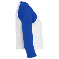 Bella + Canvas Women's Micro Rib Three-Quarter Raglan Sleeve Baby Tee, White / True Royal, Right Sleeve view