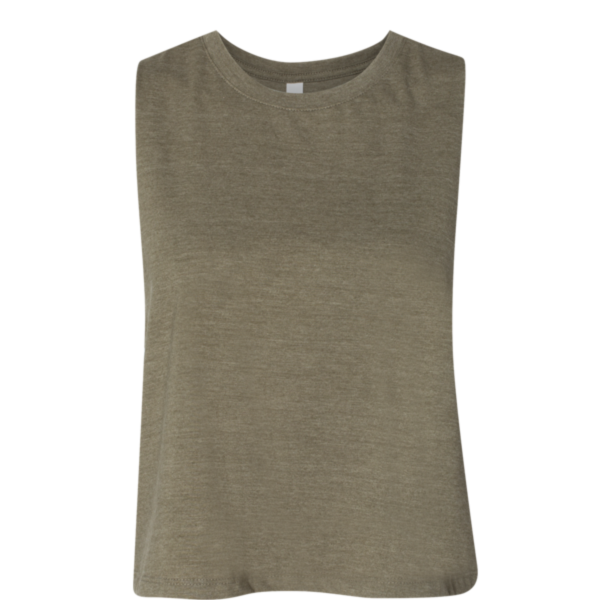 Bella + Canvas Women's Racerback Crop Tank, Heather Olive, Front view