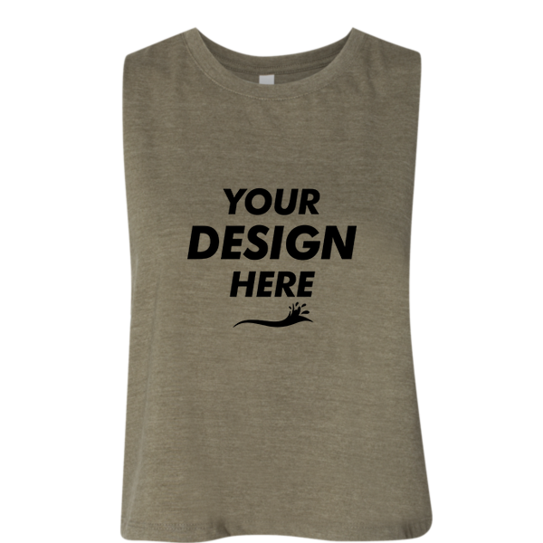 Bella + Canvas Women's Racerback Crop Tank, Heather Olive, Front view, Mockup