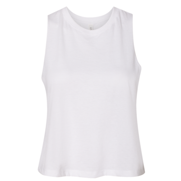 Bella + Canvas Women's Racerback Crop Tank, Solid White Blend, Front view