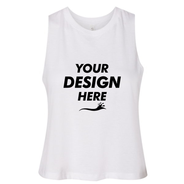 Bella + Canvas Women's Racerback Crop Tank, Solid White Blend, Front view, Mockup