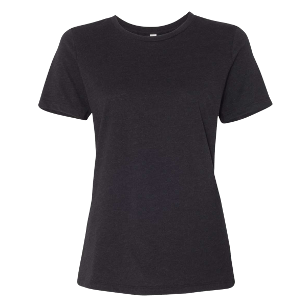 Bella + Canvas Women’s Relaxed Fit Heather CVC Tee, Black Heather, Front view