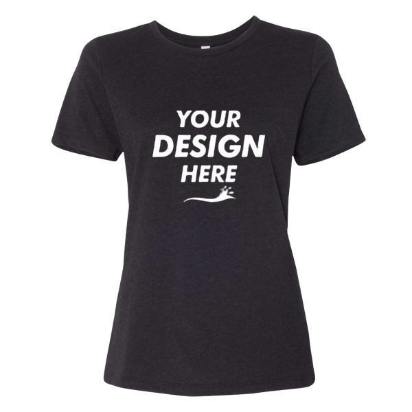 Bella + Canvas Women’s Relaxed Fit Heather CVC Tee, Black Heather, Front view, Mockup