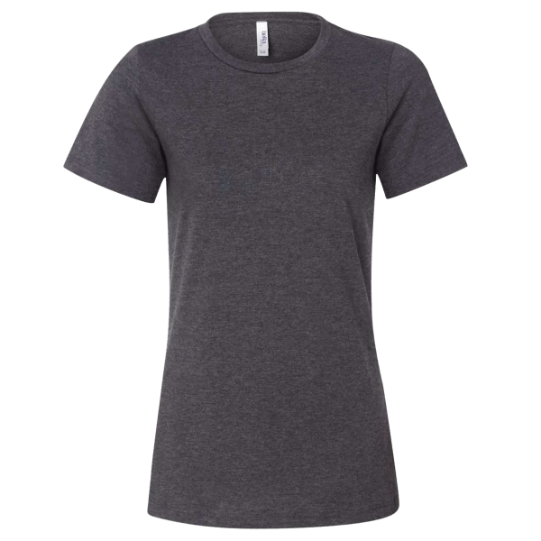 Bella + Canvas Women’s Relaxed Fit Heather CVC Tee, Dark Grey Heather, Front view