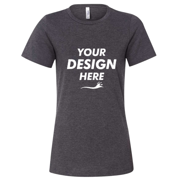 Bella + Canvas Women’s Relaxed Fit Heather CVC Tee, Dark Grey Heather, Front view, Mockup