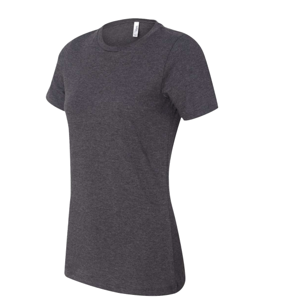 Bella + Canvas Women’s Relaxed Fit Heather CVC Tee, Dark Grey Heather, Left Sleeve view