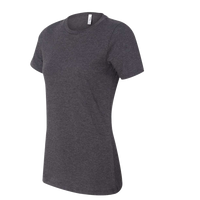 Bella + Canvas Women’s Relaxed Fit Heather CVC Tee, Dark Grey Heather, Left Sleeve view