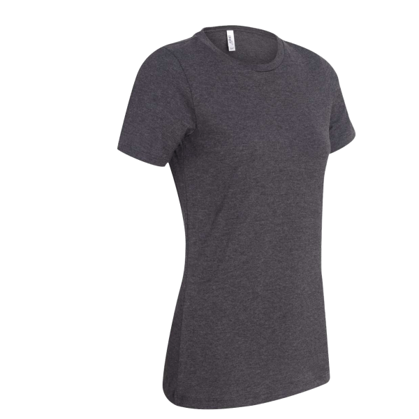 Bella + Canvas Women’s Relaxed Fit Heather CVC Tee, Dark Grey Heather, Right Sleeve view