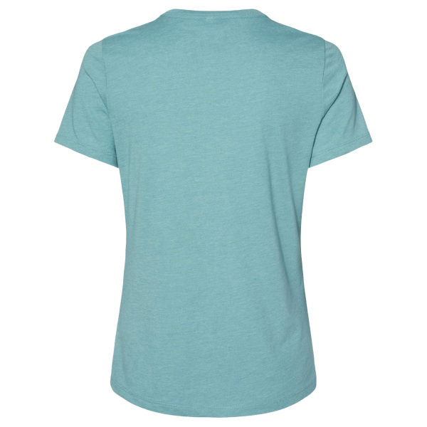 Bella + Canvas Women’s Relaxed Fit Heather CVC Tee, Heather Blue Lagoon, Back view