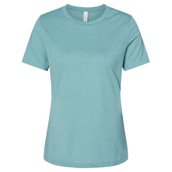 Bella + Canvas Women’s Relaxed Fit Heather CVC Tee, Heather Blue Lagoon, Front view