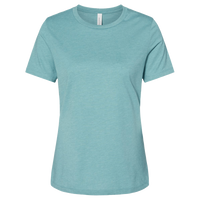 Bella + Canvas Women’s Relaxed Fit Heather CVC Tee, Heather Blue Lagoon, Front view
