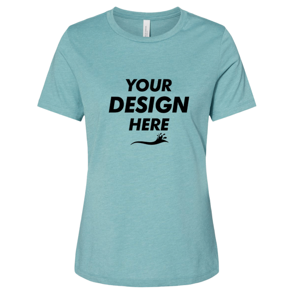 Bella + Canvas Women’s Relaxed Fit Heather CVC Tee, Heather Blue Lagoon, Front view, Mockup