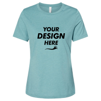 Bella + Canvas Women’s Relaxed Fit Heather CVC Tee, Heather Blue Lagoon, Front view, Mockup