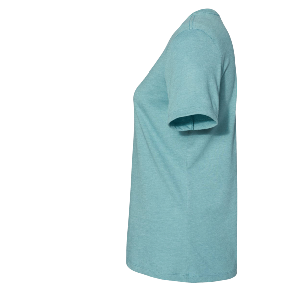 Bella + Canvas Women’s Relaxed Fit Heather CVC Tee, Heather Blue Lagoon, Left Sleeve view