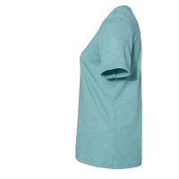 Bella + Canvas Women’s Relaxed Fit Heather CVC Tee, Heather Blue Lagoon, Left Sleeve view
