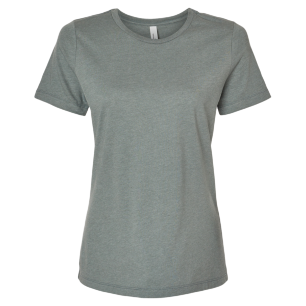 Bella + Canvas Women’s Relaxed Fit Heather CVC Tee, Heather Blue Storm, Front view