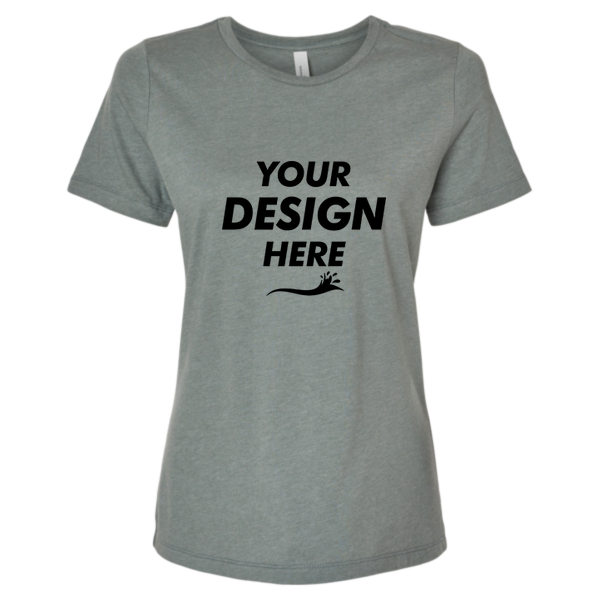 Bella + Canvas Women’s Relaxed Fit Heather CVC Tee, Heather Blue Storm, Front view, Mockup