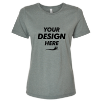 Bella + Canvas Women’s Relaxed Fit Heather CVC Tee, Heather Blue Storm, Front view, Mockup