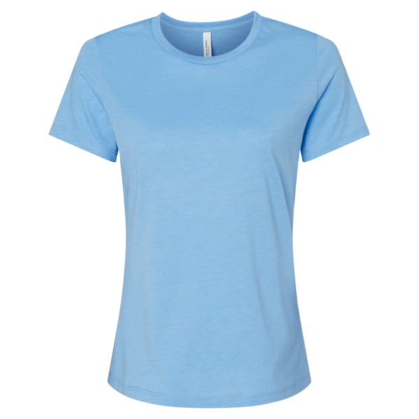 Bella + Canvas Women’s Relaxed Fit Heather CVC Tee, Heather Carolina Blue, Front view