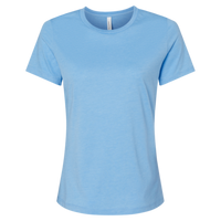 Bella + Canvas Women’s Relaxed Fit Heather CVC Tee, Heather Carolina Blue, Front view