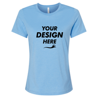 Bella + Canvas Women’s Relaxed Fit Heather CVC Tee, Heather Carolina Blue, Front view, Mockup