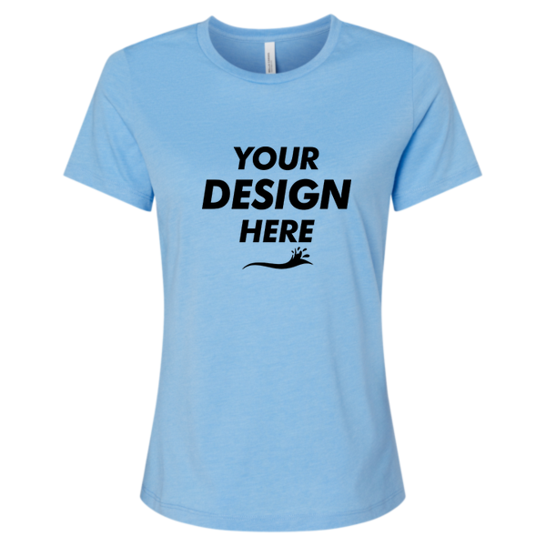 Bella + Canvas Women’s Relaxed Fit Heather CVC Tee, Heather Carolina Blue, Front view, Mockup