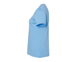 Bella + Canvas Women’s Relaxed Fit Heather CVC Tee, Heather Carolina Blue, Left Sleeve view
