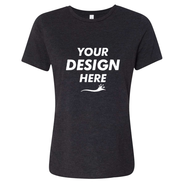 Bella + Canvas Women’s Relaxed Fit Triblend Tee, Charcoal Black Triblend, Front view, Mockup