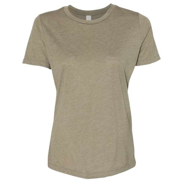 Bella + Canvas Women’s Relaxed Fit Triblend Tee, Olive Triblend, Front view